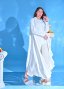 Monica Powder Blue Asymmetric Cotton Top with Cascading Train