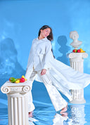 Monica Powder Blue Asymmetric Cotton Top with Cascading Train