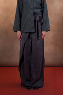 Pinstripe Wrap Wide-Leg Pants