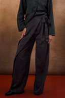 Pinstripe Wrap Wide-Leg Pants
