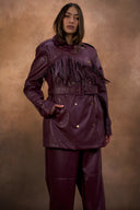 Burgundy Leather Fringe Jacket