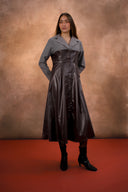 Leather Panel Tailored Midi Coat