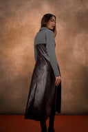 Leather Panel Tailored Midi Coat