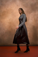 Leather Panel Tailored Midi Coat