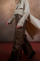 Leather Cargo Wide-Leg Pants