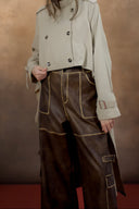 Leather Cargo Wide-Leg Pants