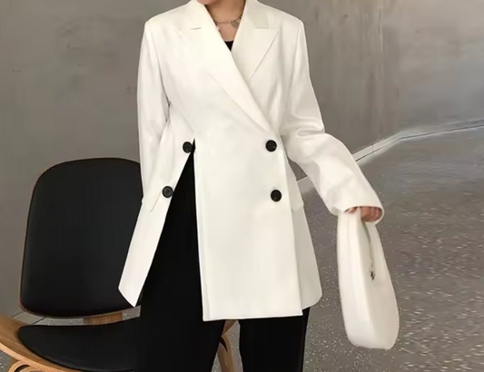 white blazer with front slits