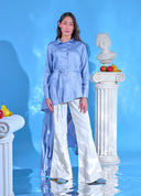 Rachel Powder Blue Asymmetric cotton Top with Cascading Train