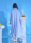 Rachel Powder Blue Asymmetric cotton Top with Cascading Train