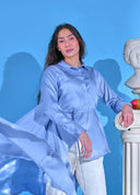 Rachel Powder Blue Asymmetric cotton Top with Cascading Train