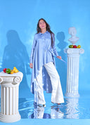 Rachel Powder Blue Asymmetric cotton Top with Cascading Train