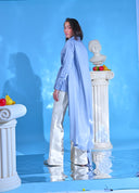 Rachel Powder Blue Asymmetric cotton Top with Cascading Train